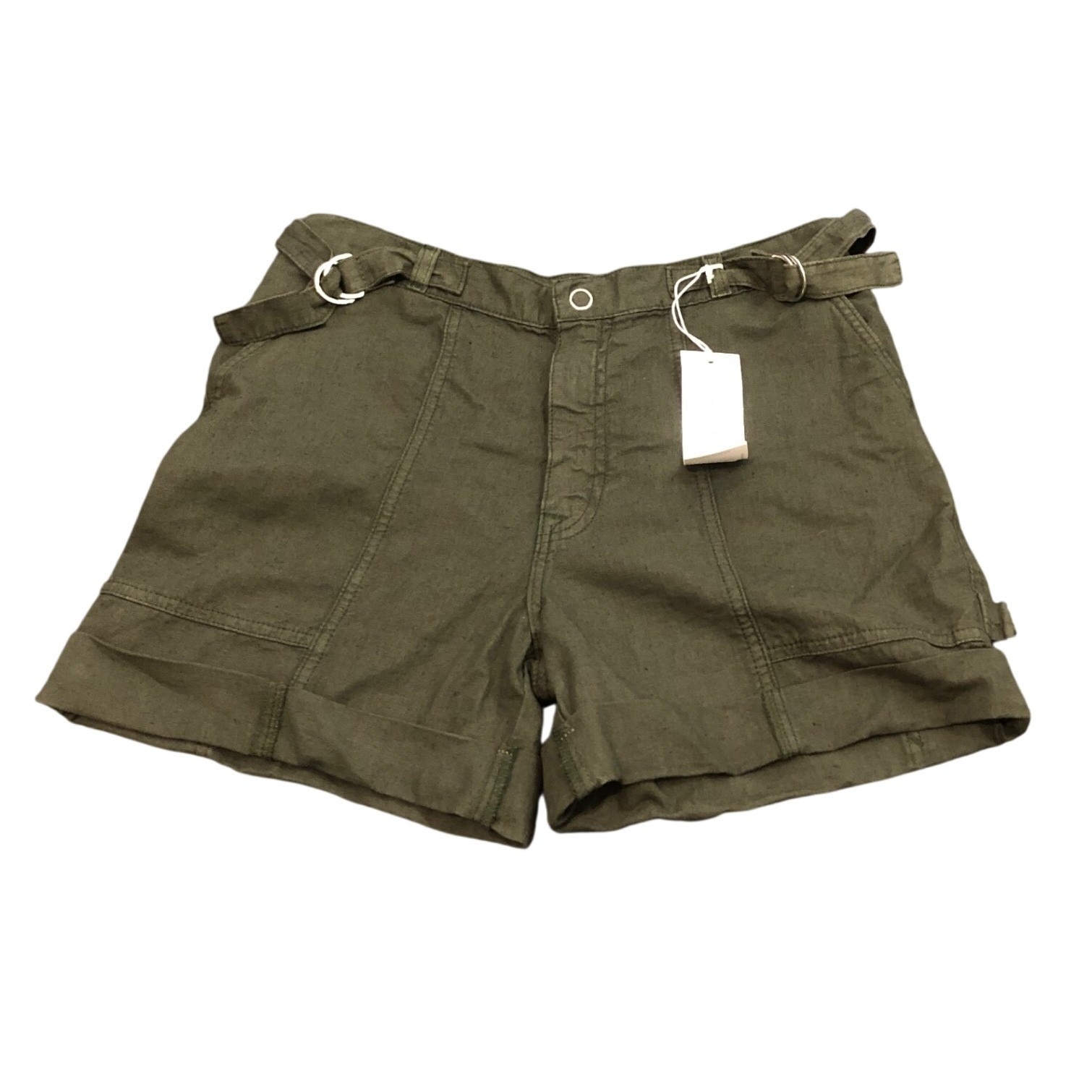 New Ag Adriano Goldschmied The Noten Shorts 27 Green Linen Carpenter High Rise